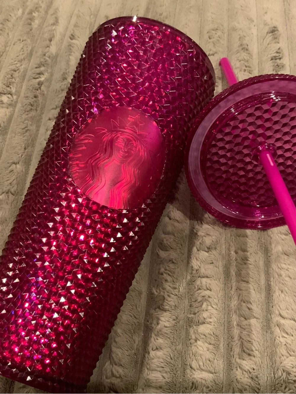 Starbucks Fuchsia Studded Tumbler with Matching Lid & Straw Screw Top